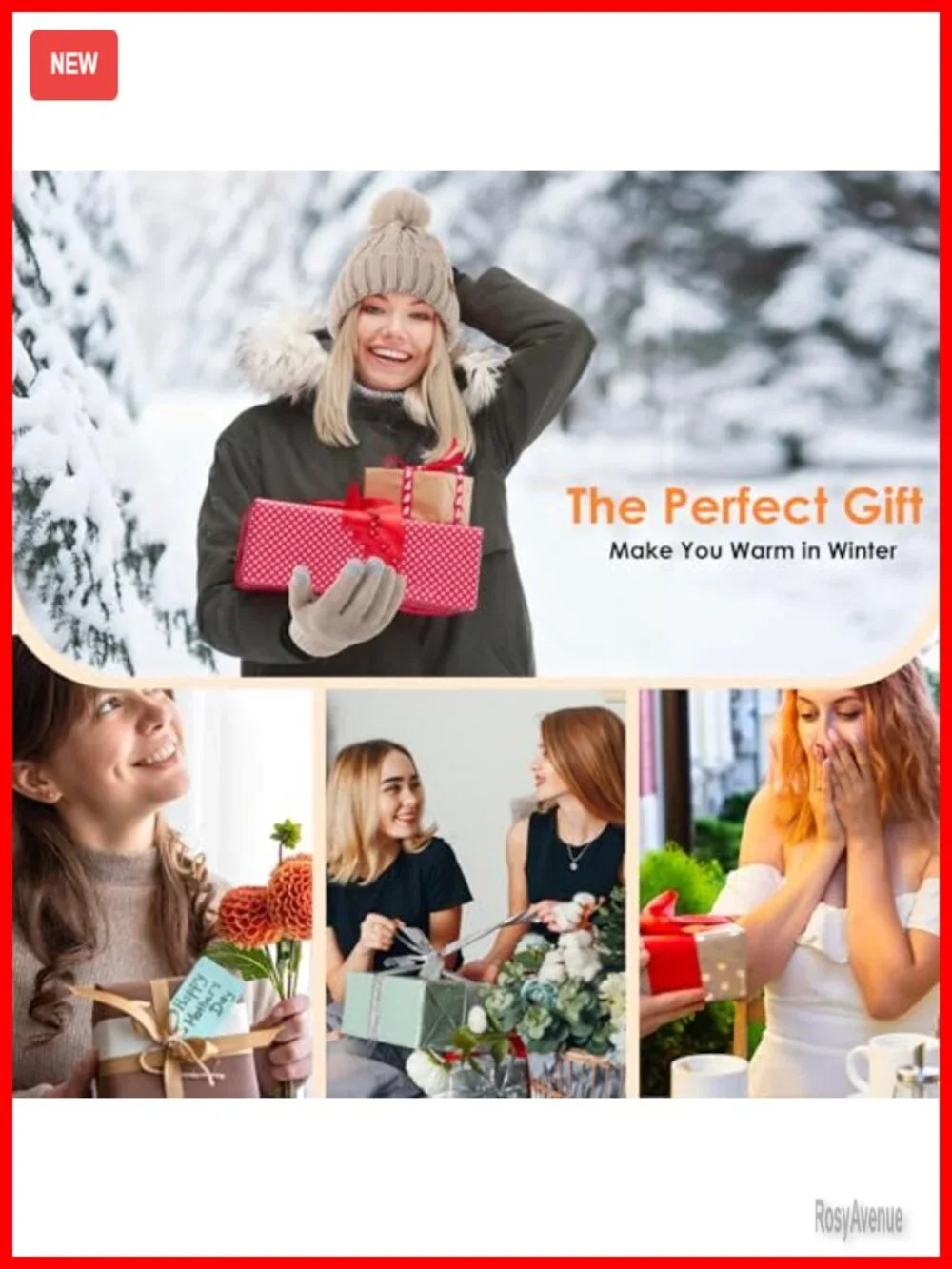 Winter Beanie Hat Gloves Set, Pom Pom Fleece Lined Hat Knit Touchscreen Gloves